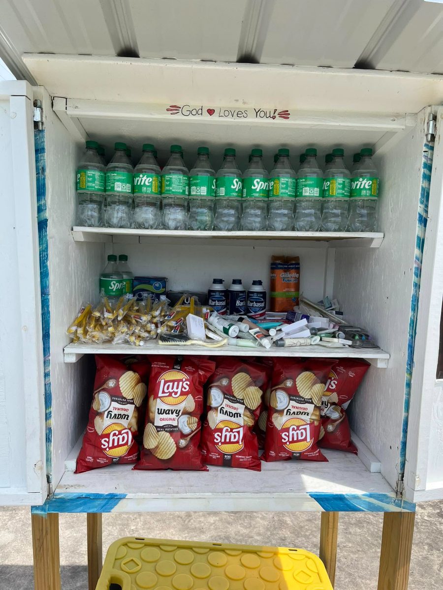 Boxes and bags of donated food and supplies